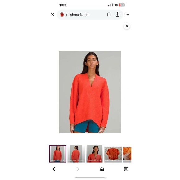 Lululemon Rippled V-Neck Pullover Autumn Red Orange Size 8 Oversize Relaxed - Picture 1 of 11